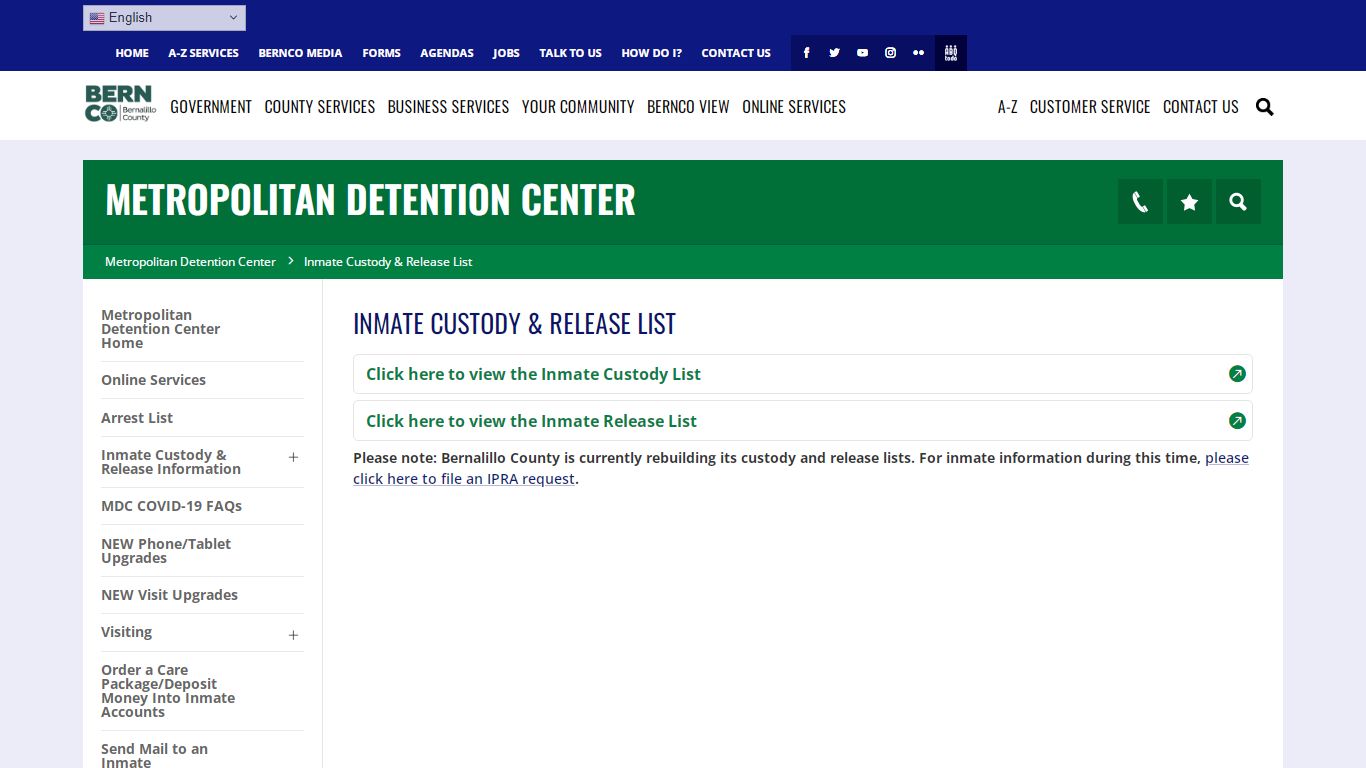 Inmate Custody & Release List - Metropolitan Detention Center